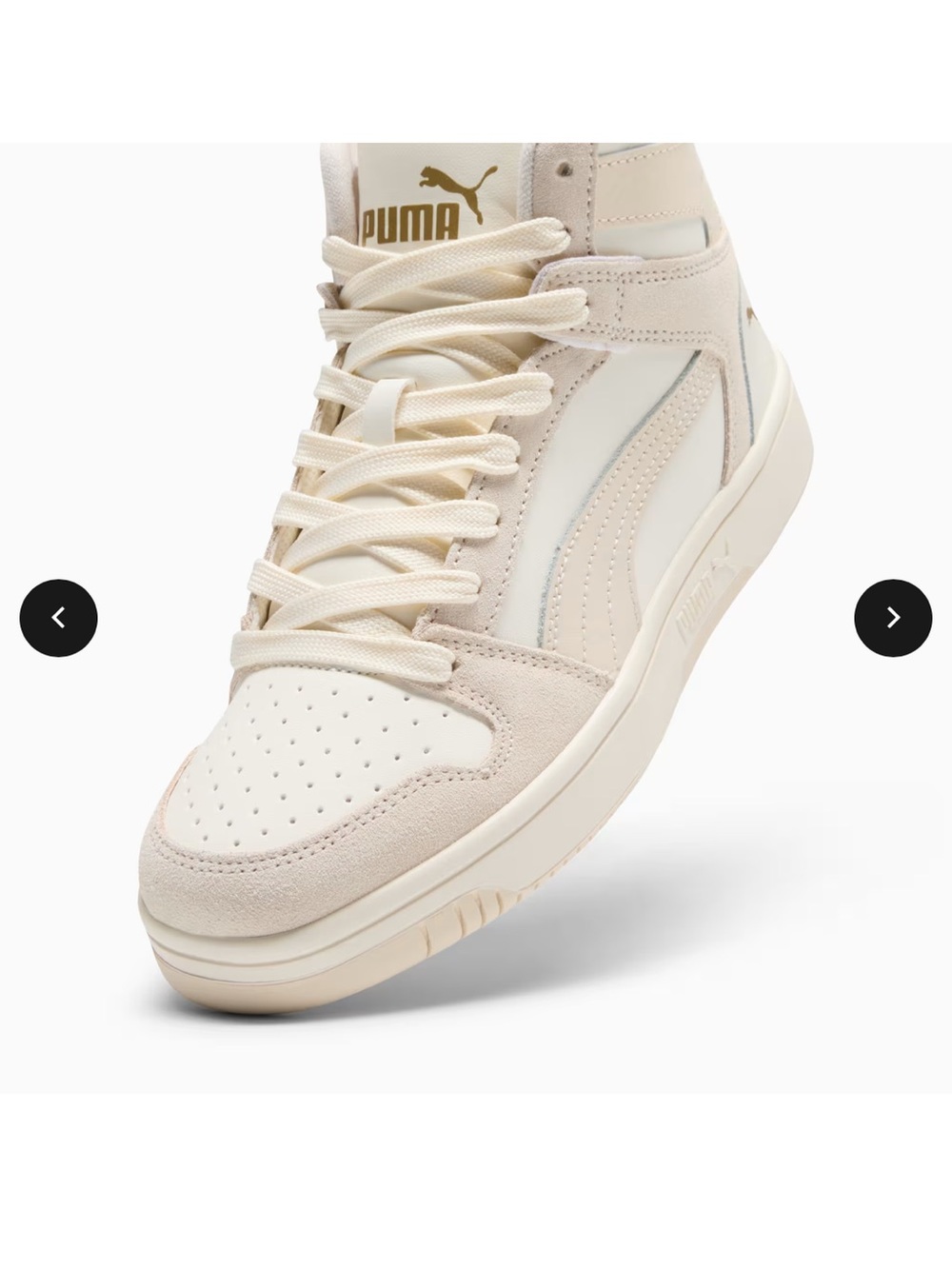 Puma Women's High-Top Sneaker in Cream and White with Gold Logo